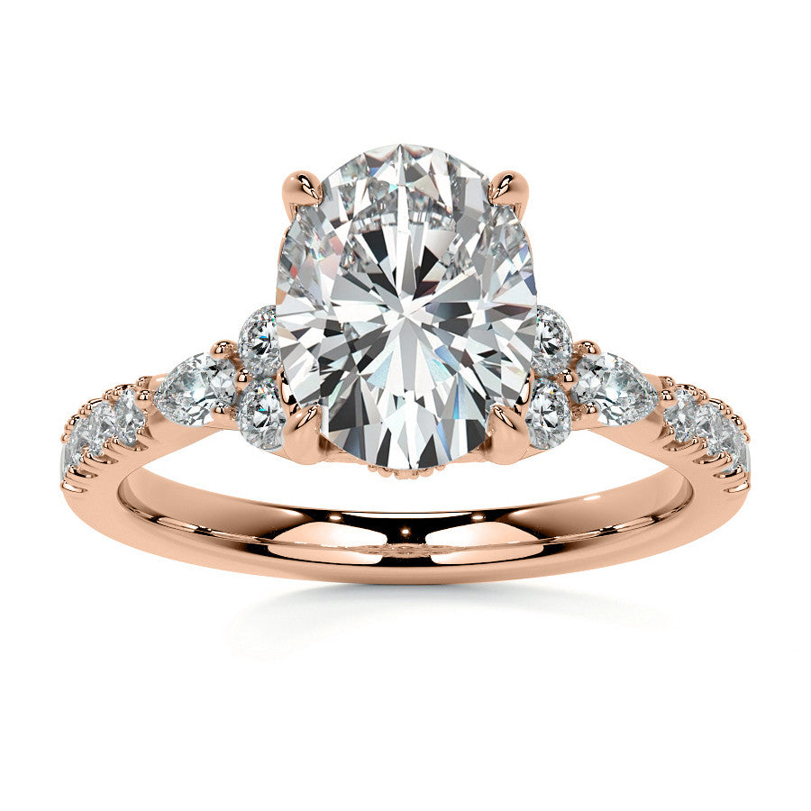 Ornate Oval Moissanite Engagement Ring with Milgrain Collar