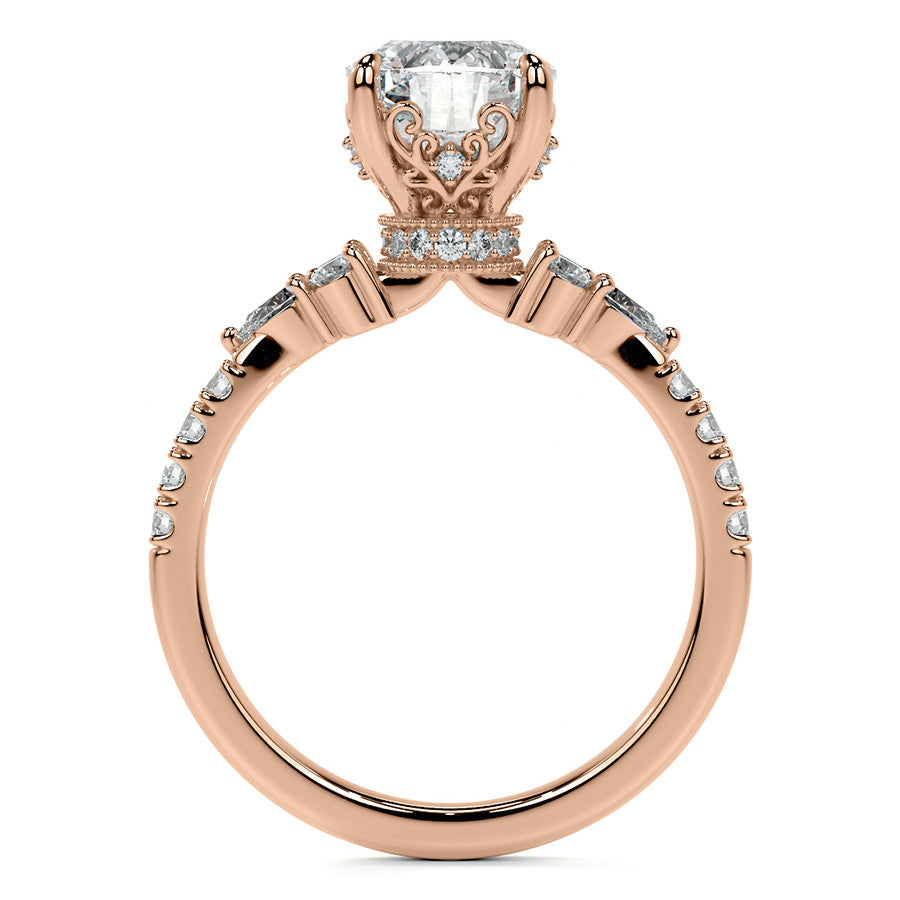 Ornate Oval Moissanite Engagement Ring with Milgrain Collar