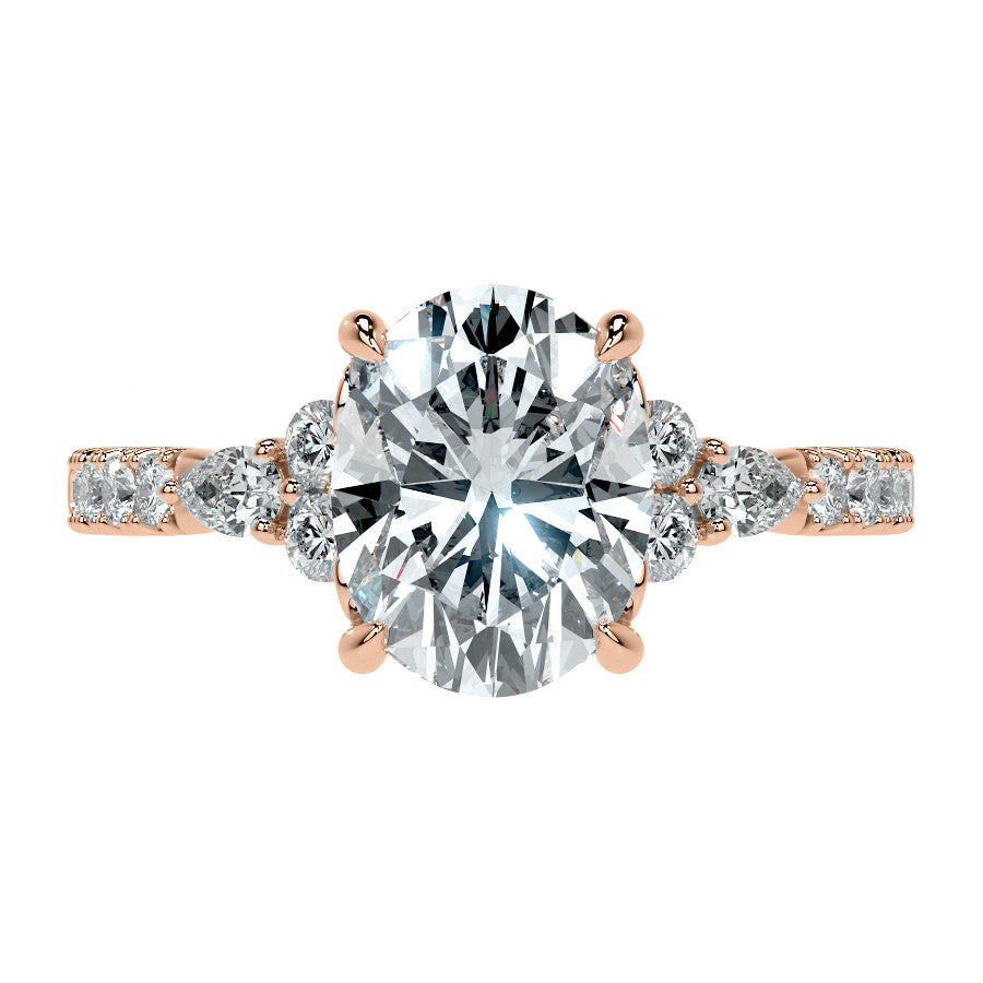 Ornate Oval Moissanite Engagement Ring with Milgrain Collar