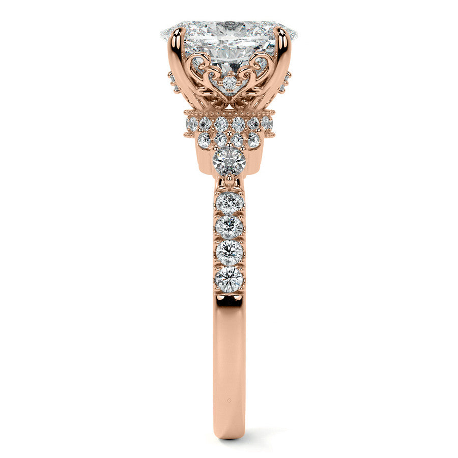Ornate Oval Moissanite Engagement Ring with Milgrain Collar