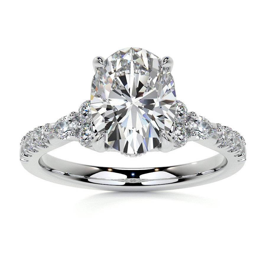 Ornate Oval Moissanite Engagement Ring with Milgrain Collar