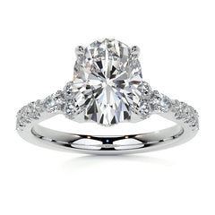 Ornate Oval Moissanite Engagement Ring with Milgrain Collar