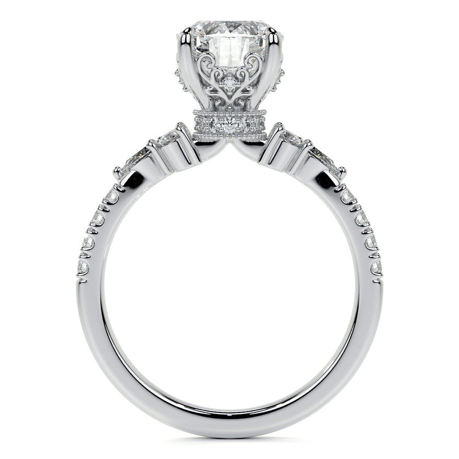 Ornate Oval Moissanite Engagement Ring with Milgrain Collar