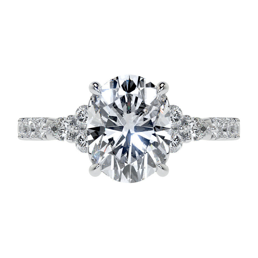 Ornate Oval Moissanite Engagement Ring with Milgrain Collar