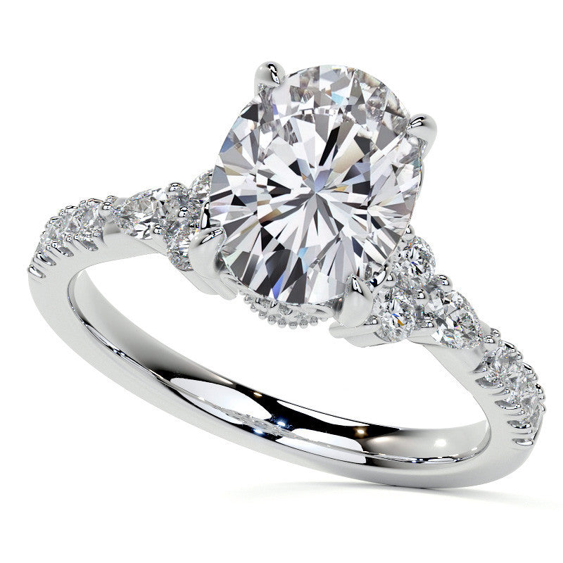 Ornate Oval Moissanite Engagement Ring with Milgrain Collar