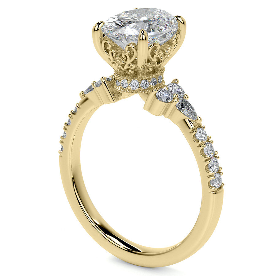 Ornate Oval Moissanite Engagement Ring with Milgrain Collar