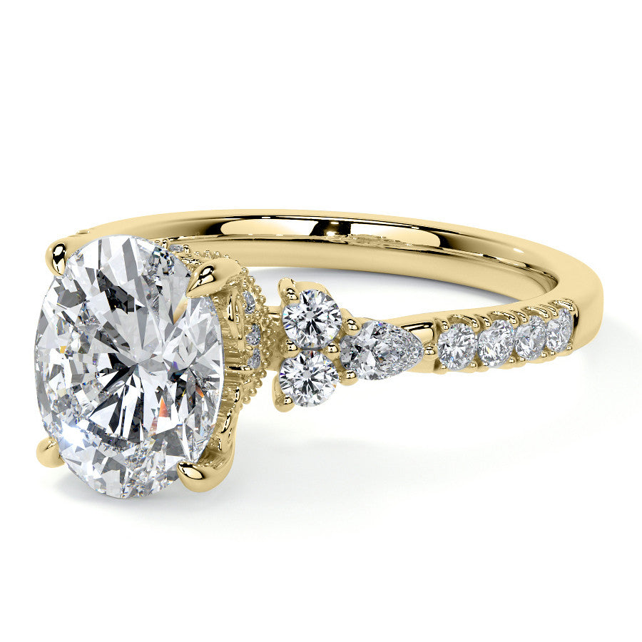 Ornate Oval Moissanite Engagement Ring with Milgrain Collar