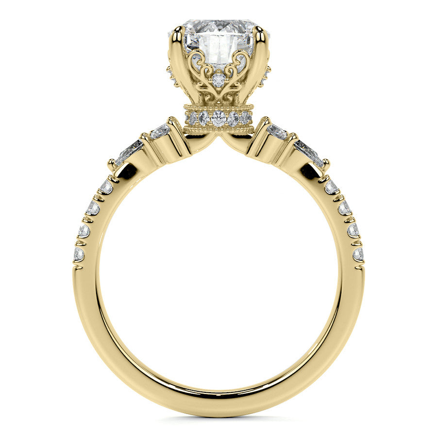 Ornate Oval Moissanite Engagement Ring with Milgrain Collar