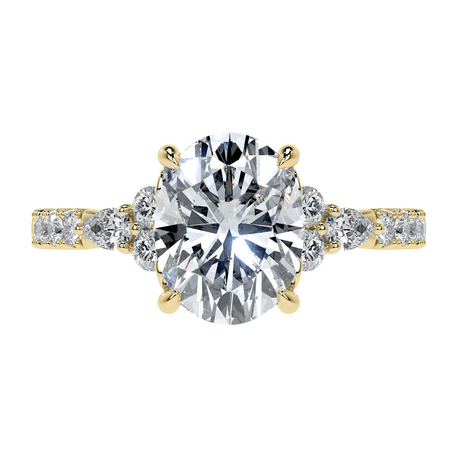 Ornate Oval Moissanite Engagement Ring with Milgrain Collar