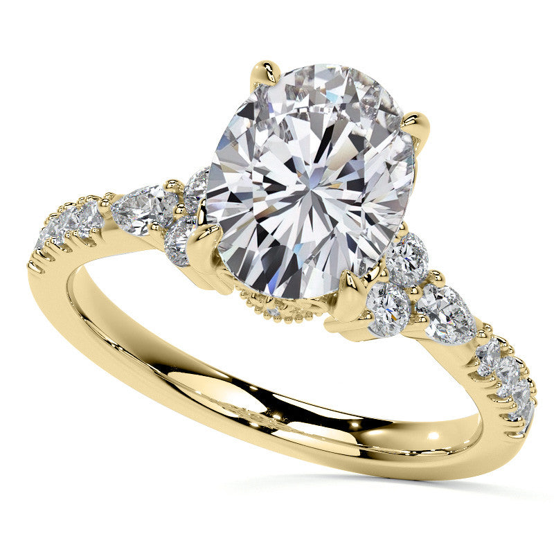 Ornate Oval Moissanite Engagement Ring with Milgrain Collar