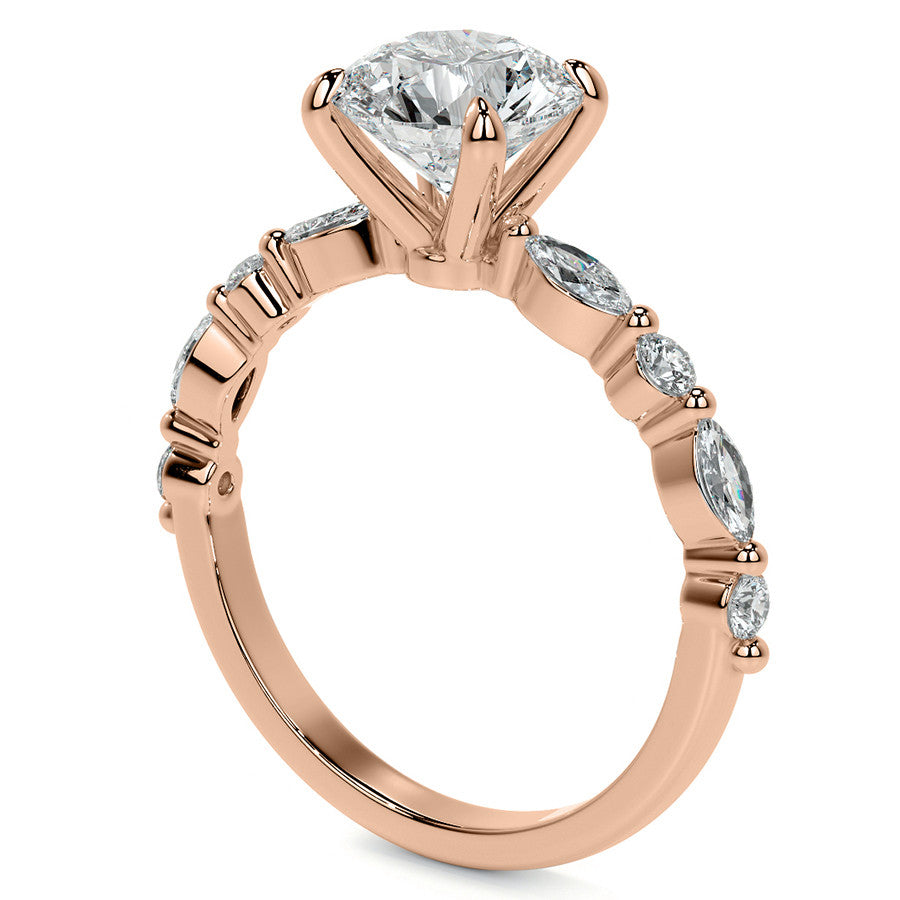 Round Scalloped Single Prong Moissanite Engagement Ring