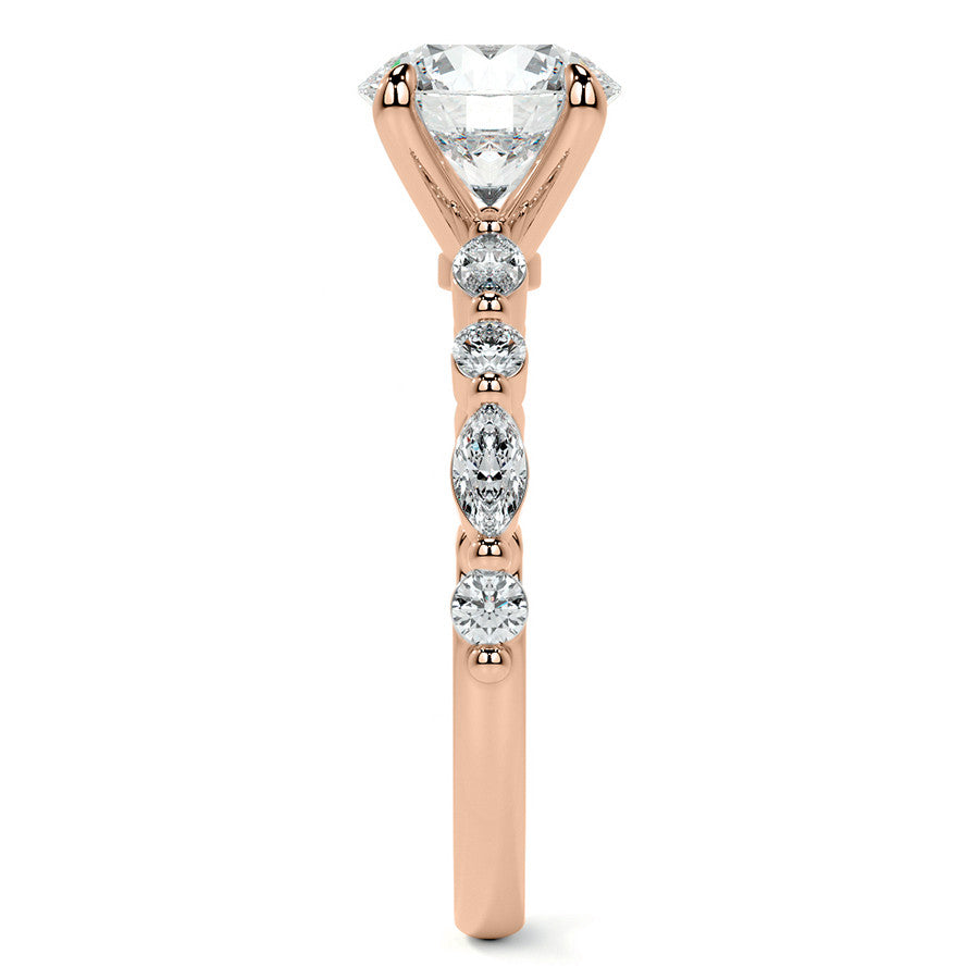 Round Scalloped Single Prong Moissanite Engagement Ring