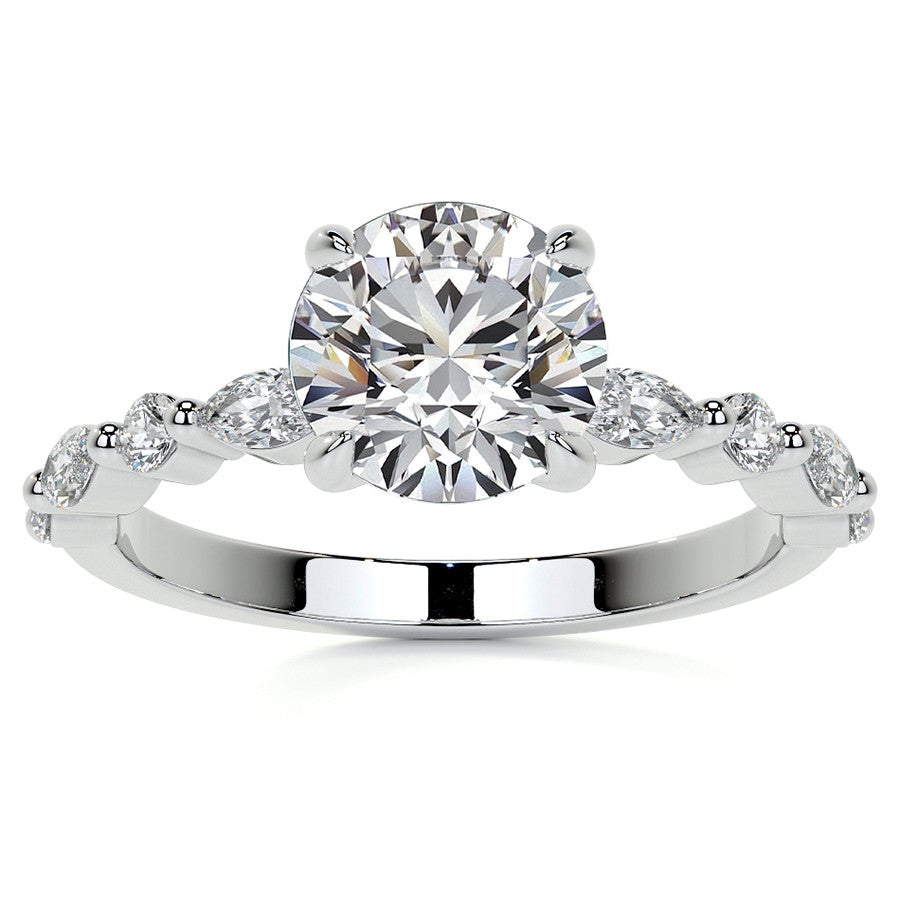 Round Scalloped Single Prong Moissanite Engagement Ring