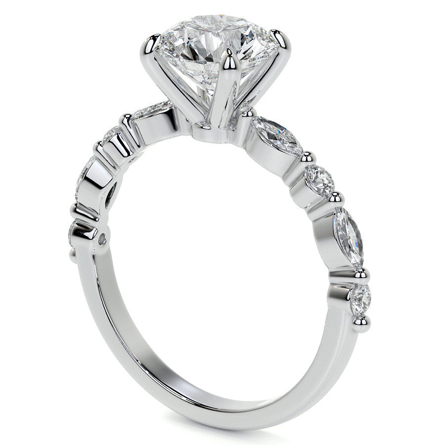 Round Scalloped Single Prong Moissanite Engagement Ring