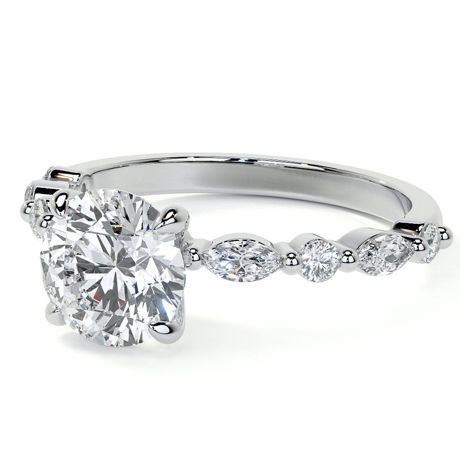 Round Scalloped Single Prong Moissanite Engagement Ring