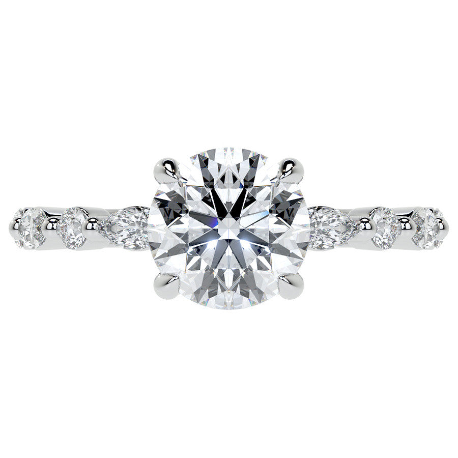 Round Scalloped Single Prong Moissanite Engagement Ring