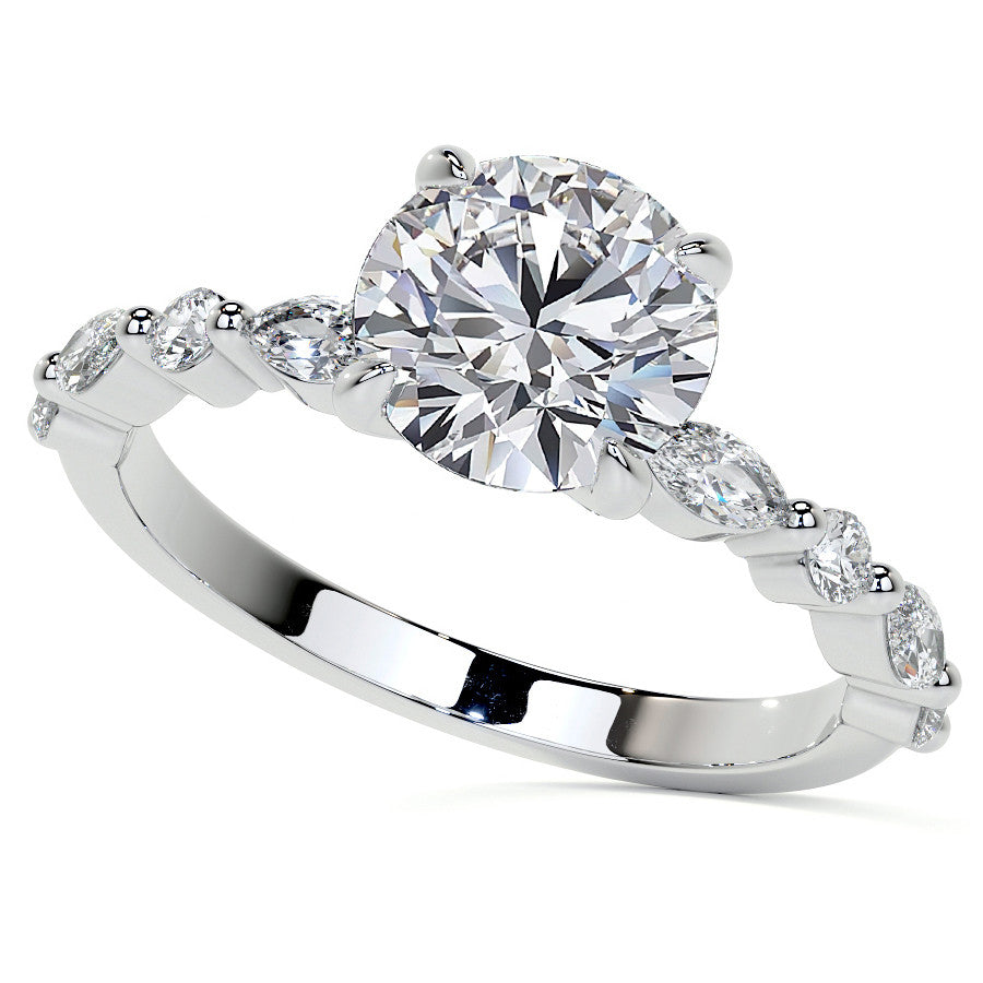 Round Scalloped Single Prong Moissanite Engagement Ring