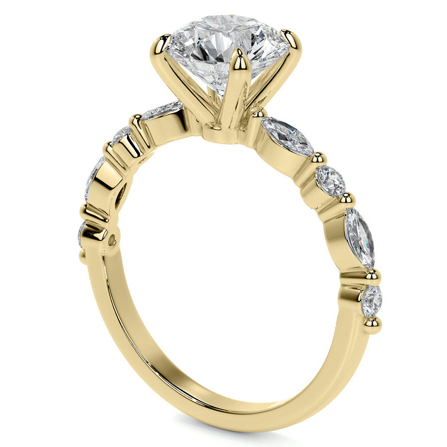 Round Scalloped Single Prong Moissanite Engagement Ring