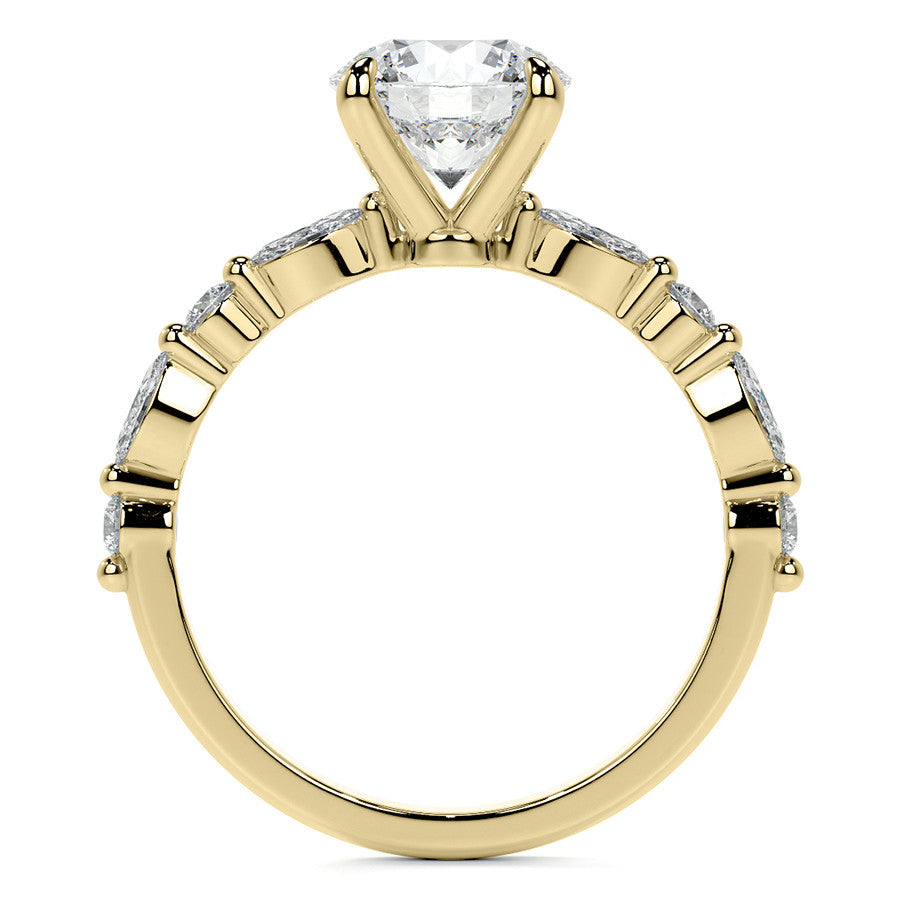 Round Scalloped Single Prong Moissanite Engagement Ring
