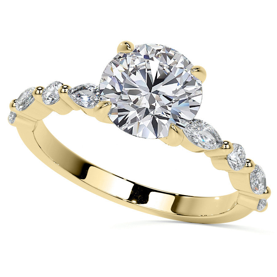 Round Scalloped Single Prong Moissanite Engagement Ring