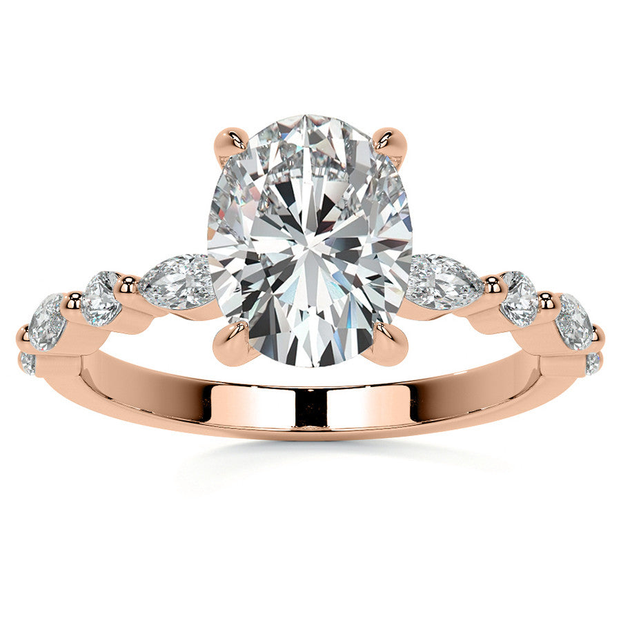 Oval Scalloped Single Prong Moissanite Engagement Ring