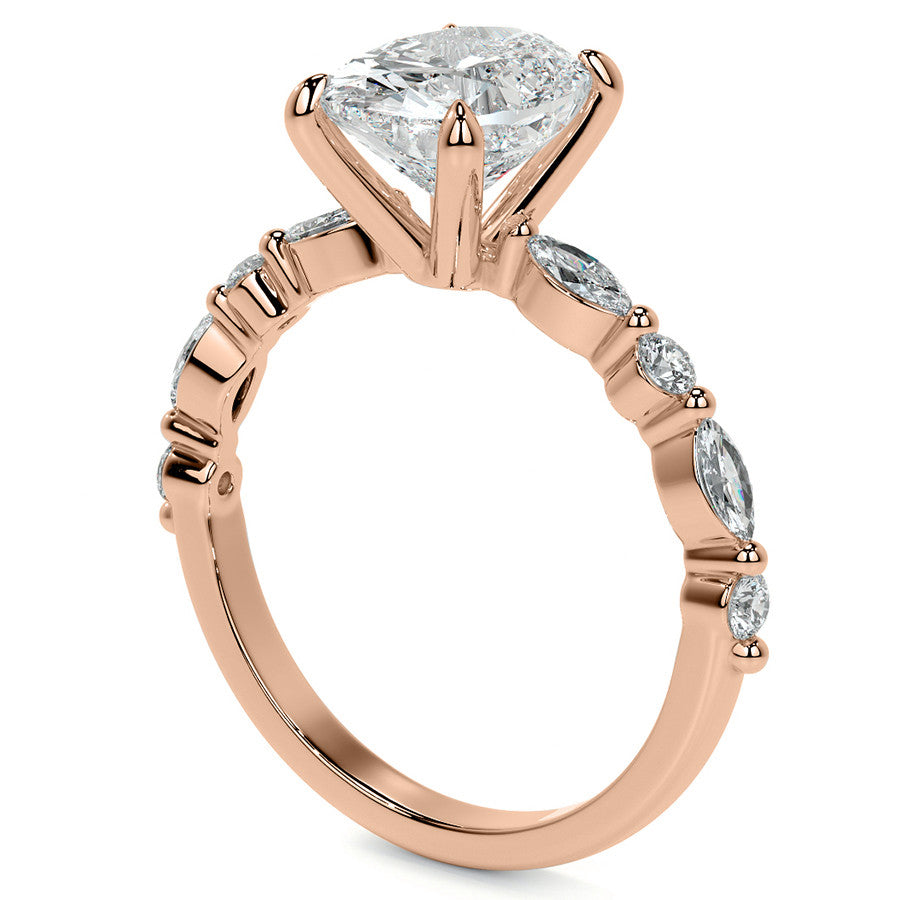 Oval Scalloped Single Prong Moissanite Engagement Ring