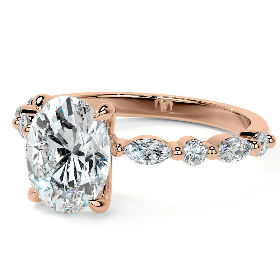 Oval Scalloped Single Prong Moissanite Engagement Ring