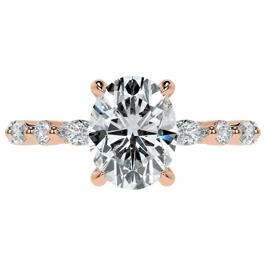 Oval Scalloped Single Prong Moissanite Engagement Ring