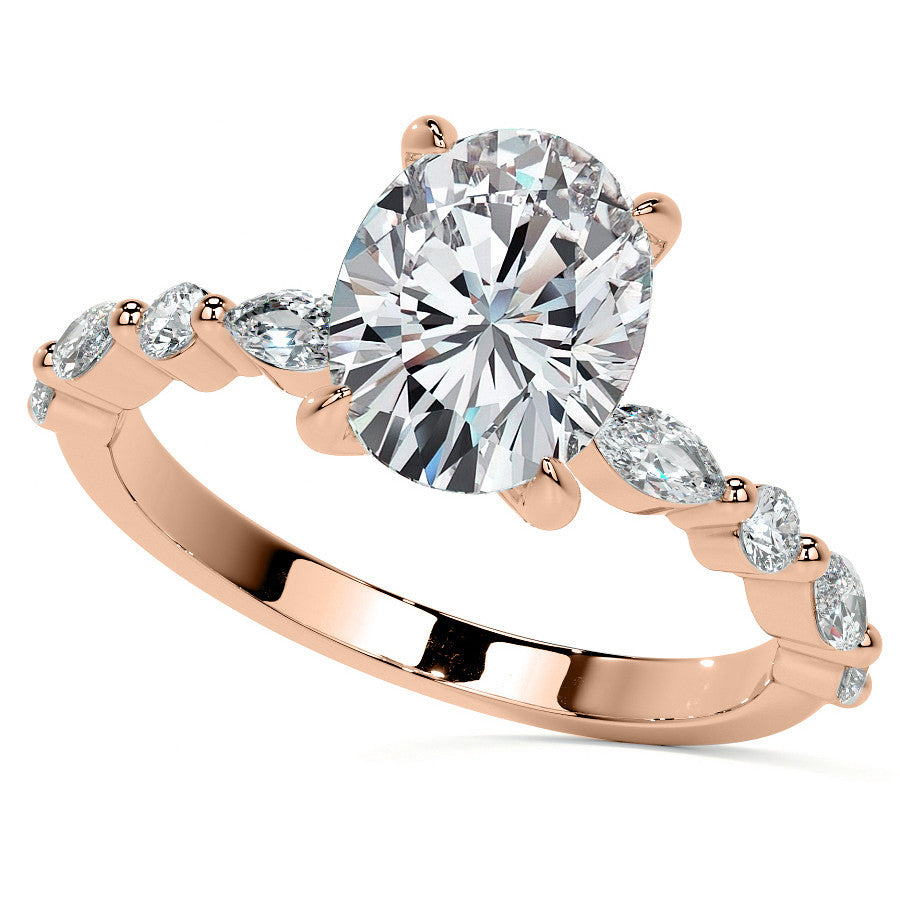 Oval Scalloped Single Prong Moissanite Engagement Ring