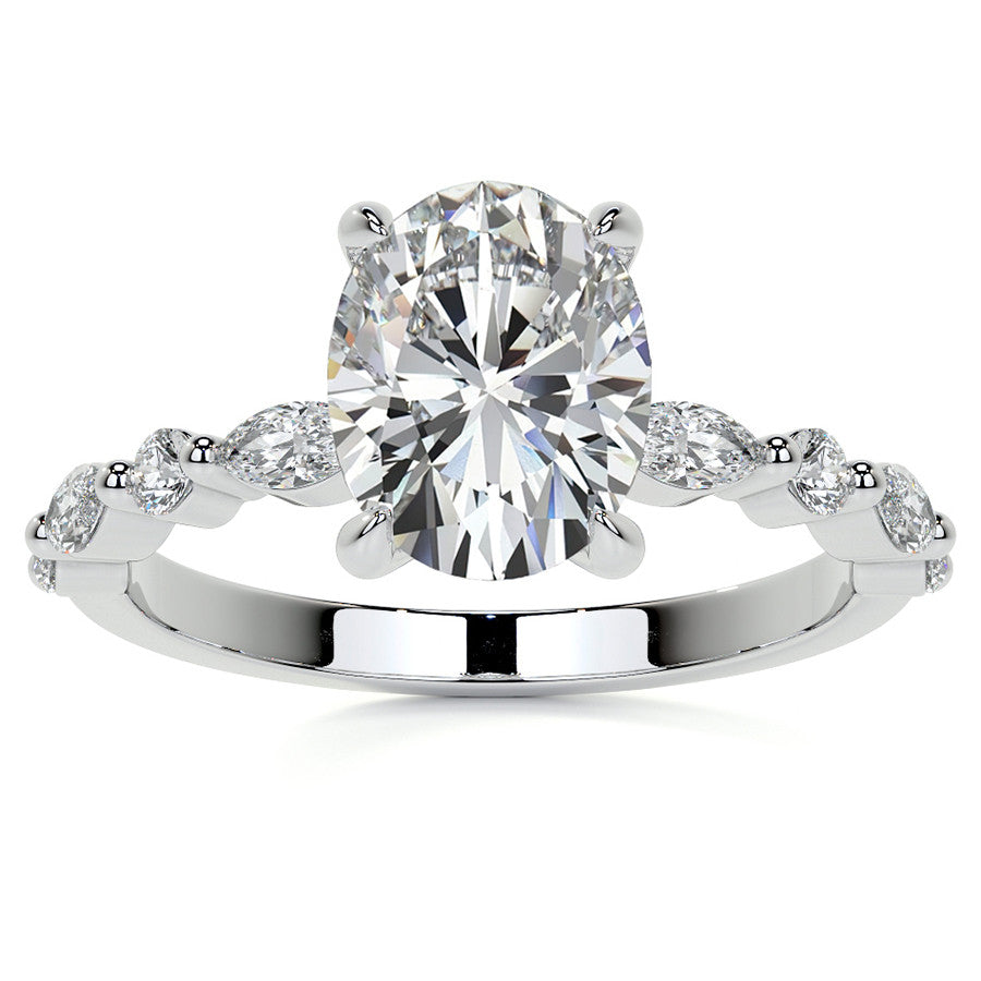 Oval Scalloped Single Prong Moissanite Engagement Ring