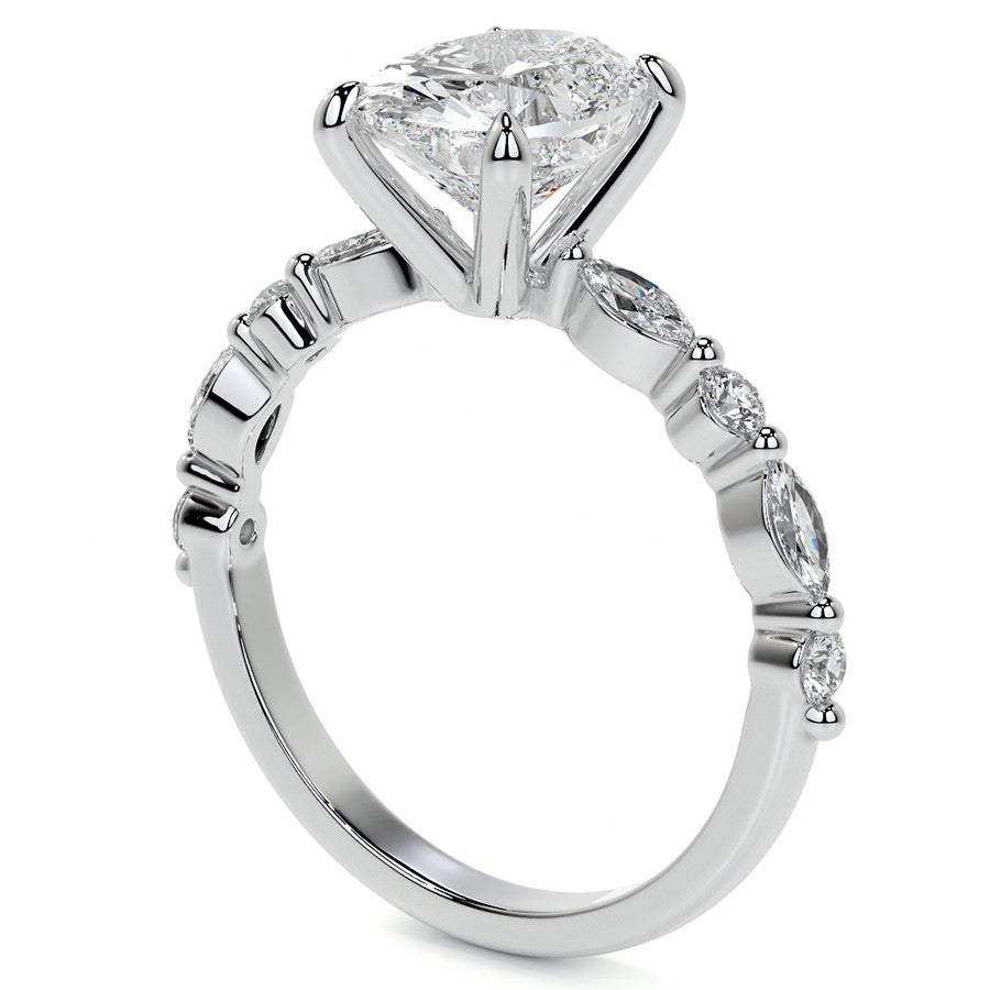 Oval Scalloped Single Prong Moissanite Engagement Ring