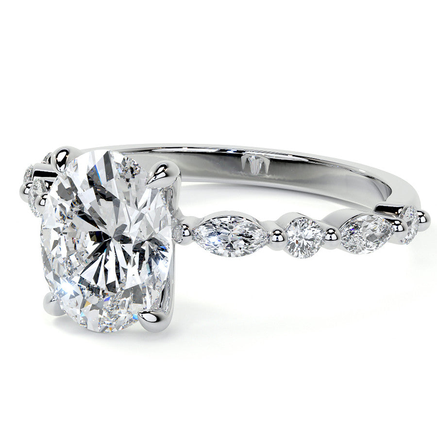 Oval Scalloped Single Prong Moissanite Engagement Ring