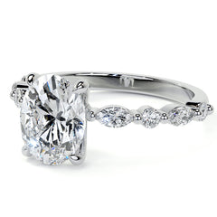 Oval Scalloped Single Prong Moissanite Engagement Ring