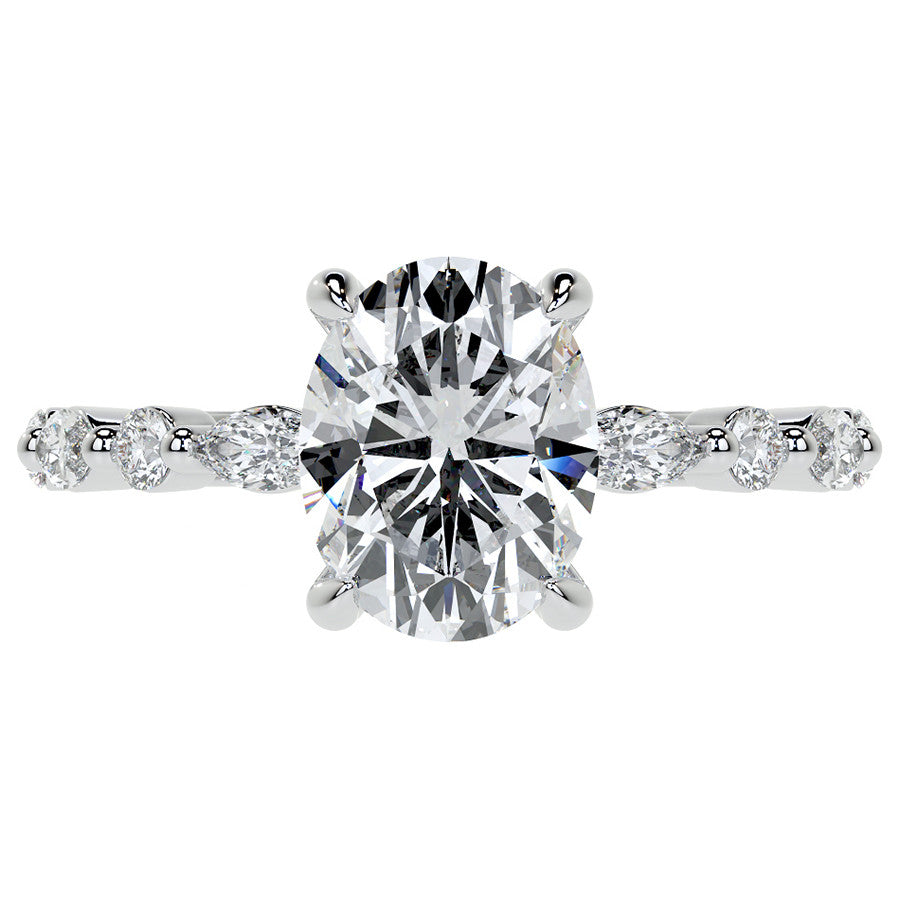 Oval Scalloped Single Prong Moissanite Engagement Ring