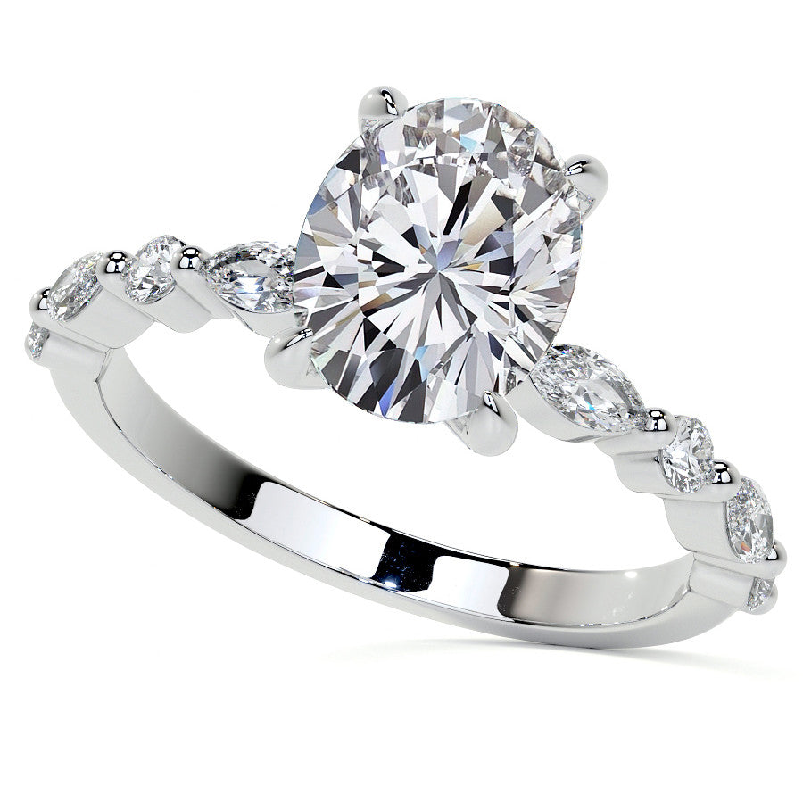 Oval Scalloped Single Prong Moissanite Engagement Ring