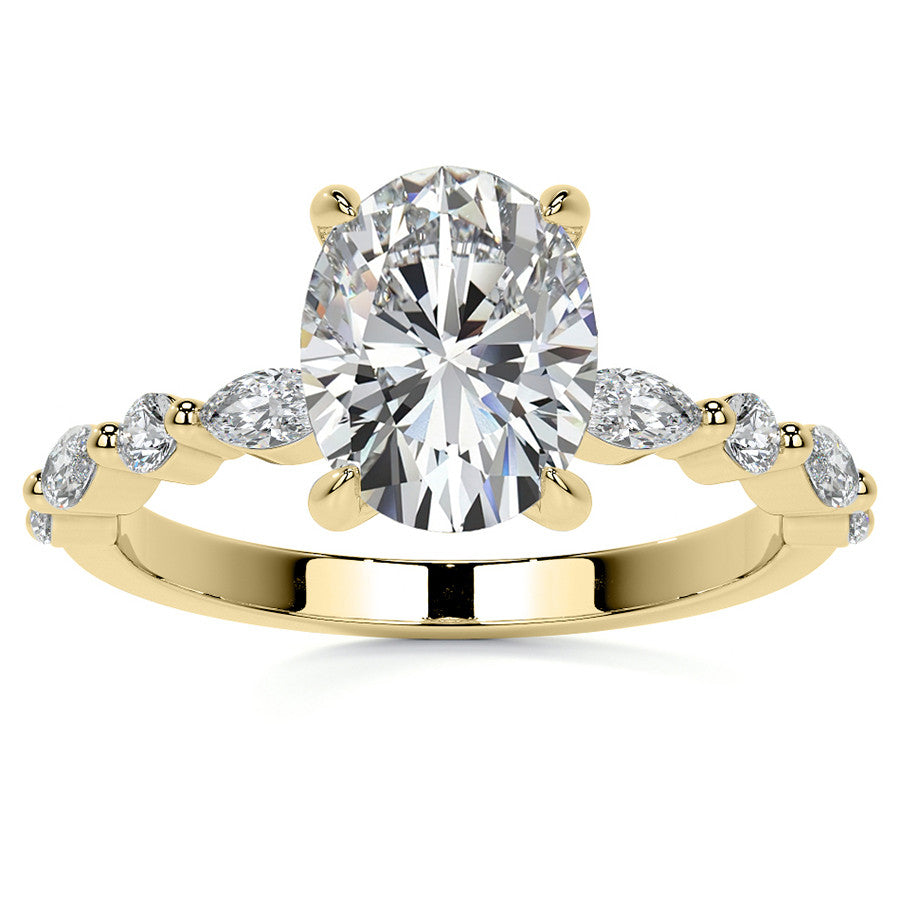 Oval Scalloped Single Prong Moissanite Engagement Ring
