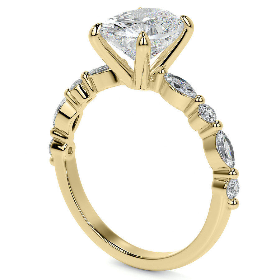 Oval Scalloped Single Prong Moissanite Engagement Ring