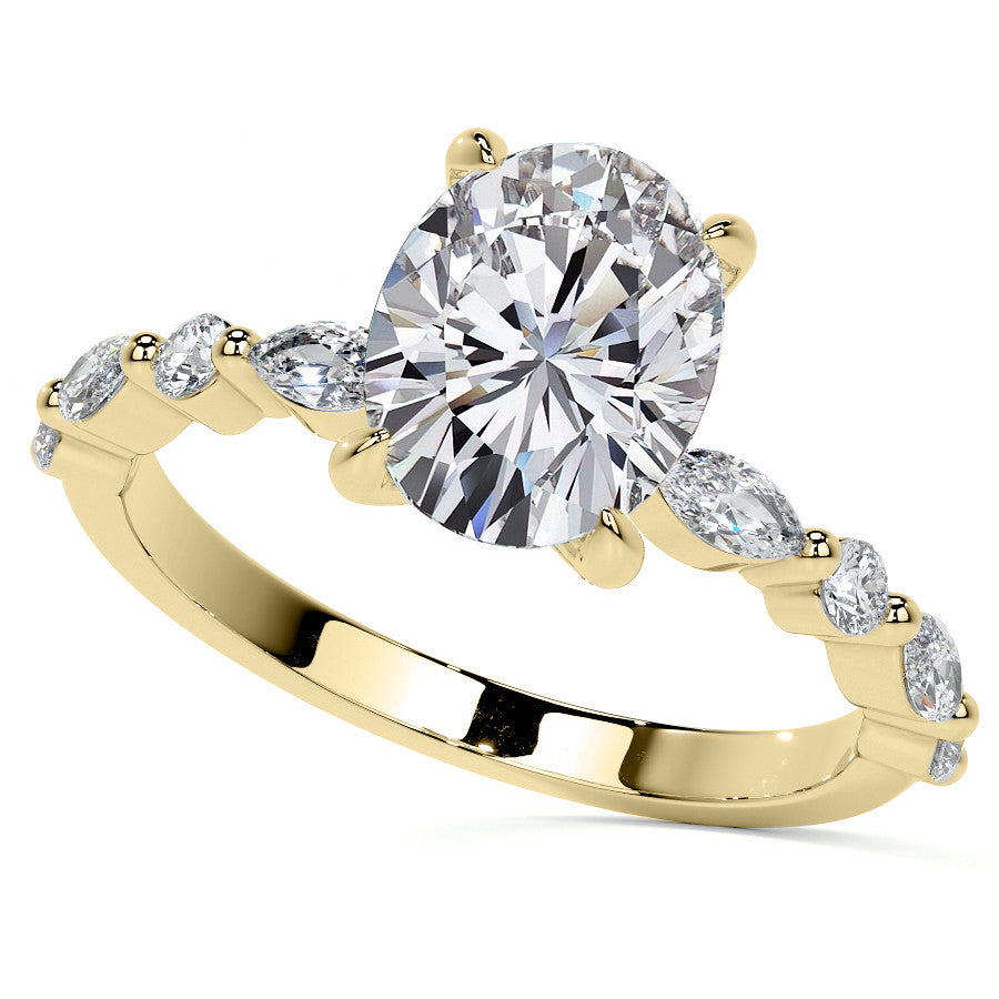 Oval Scalloped Single Prong Moissanite Engagement Ring