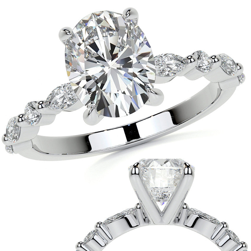 Oval Scalloped Single Prong Moissanite Engagement Ring