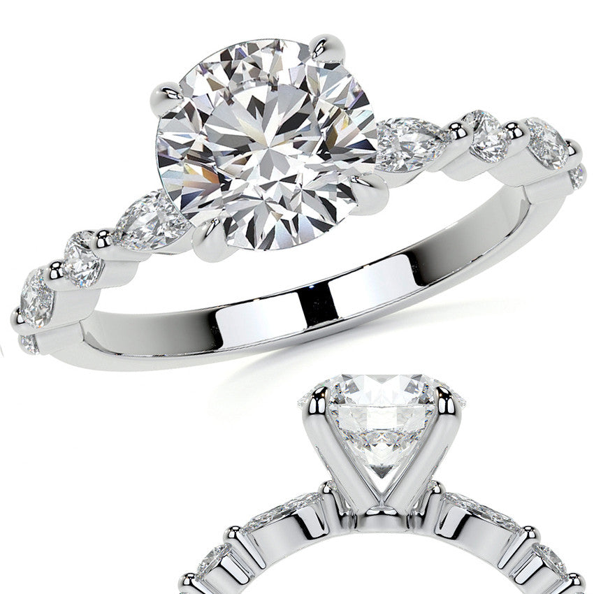 Round Scalloped Single Prong Moissanite Engagement Ring