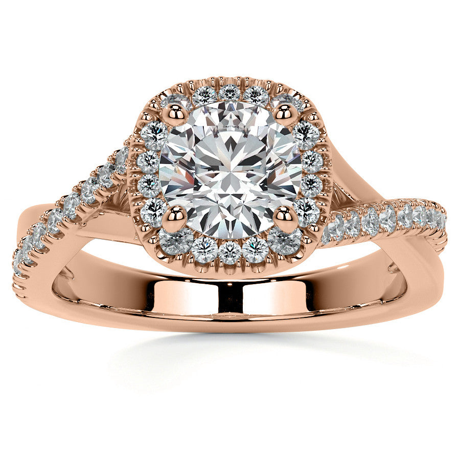 Bypass Halo Style Round Split Shank Moissanite Engagement Ring
