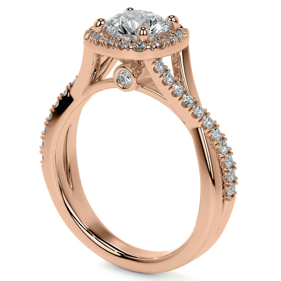 Bypass Halo Style Round Split Shank Moissanite Engagement Ring
