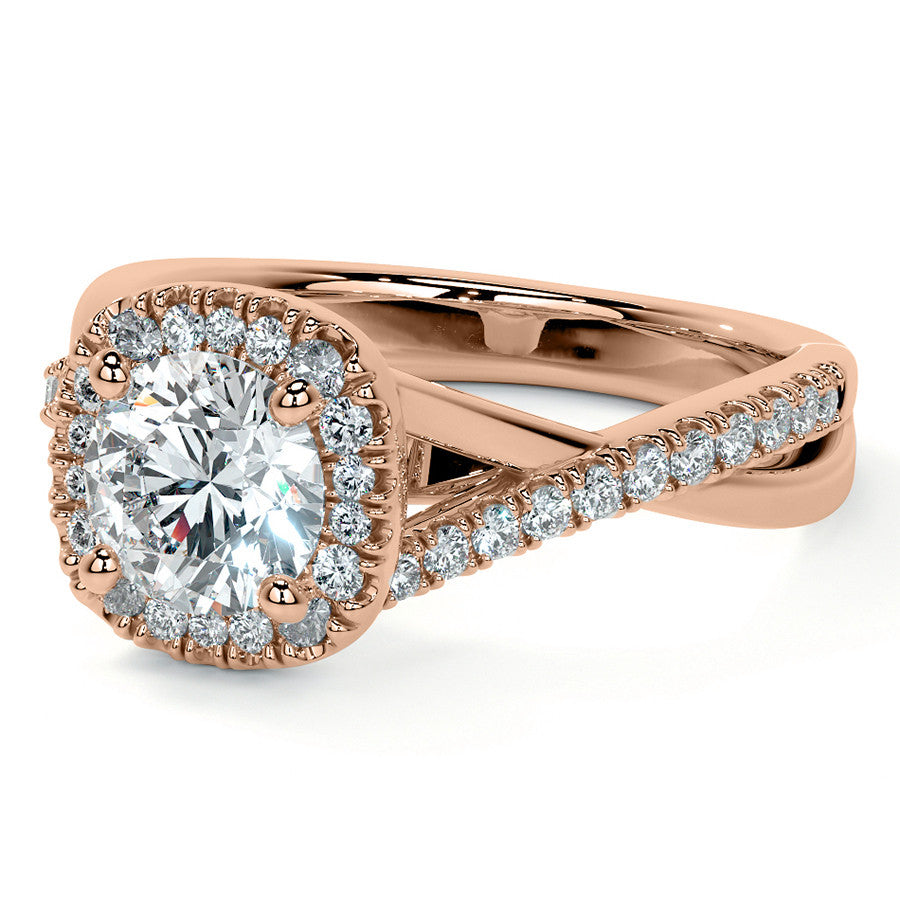 Bypass Halo Style Round Split Shank Moissanite Engagement Ring