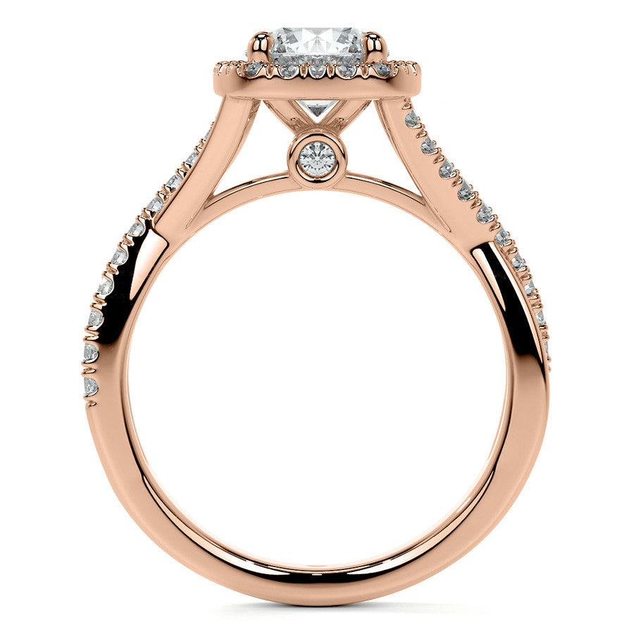 Bypass Halo Style Round Split Shank Moissanite Engagement Ring