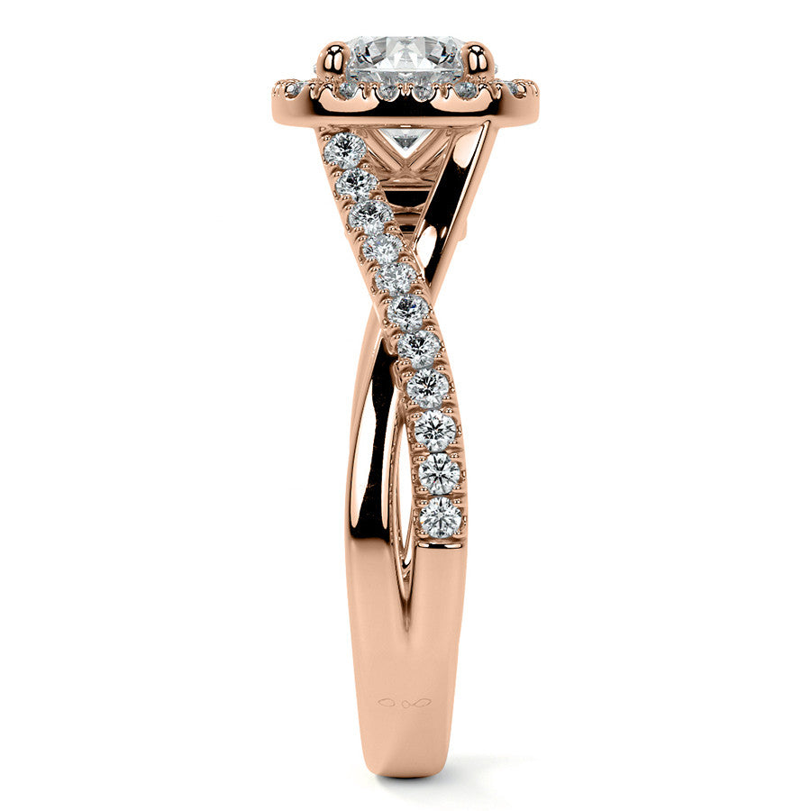 Bypass Halo Style Round Split Shank Moissanite Engagement Ring