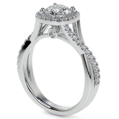 Bypass Halo Style Round Split Shank Moissanite Engagement Ring