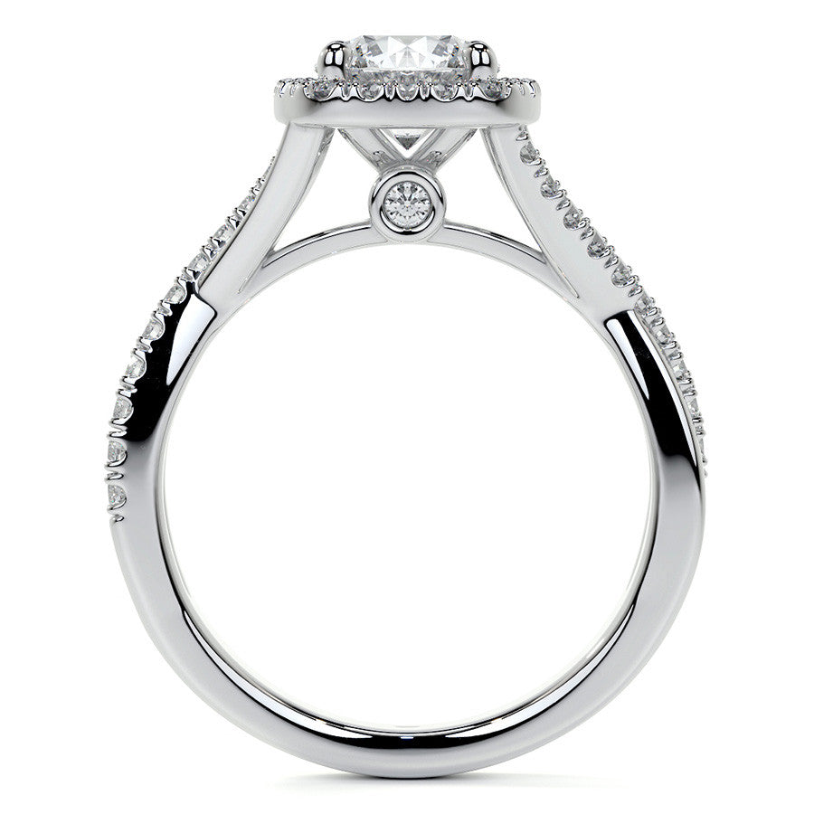 Bypass Halo Style Round Split Shank Moissanite Engagement Ring