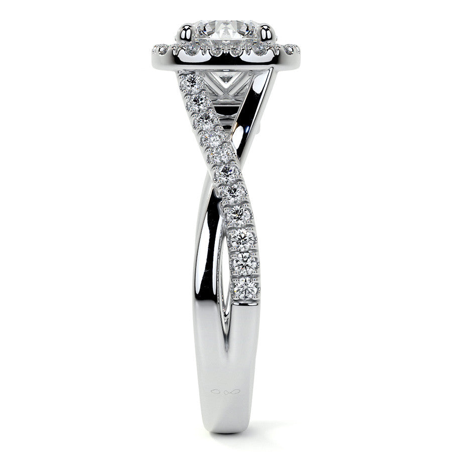 Bypass Halo Style Round Split Shank Moissanite Engagement Ring