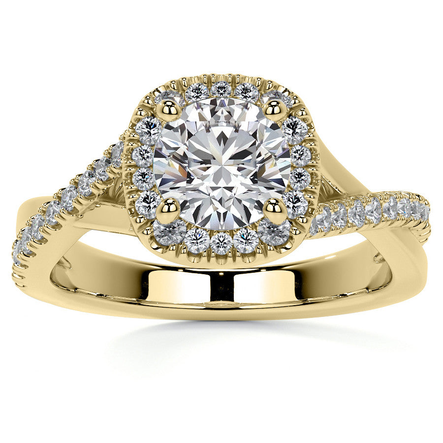 Bypass Halo Style Round Split Shank Moissanite Engagement Ring
