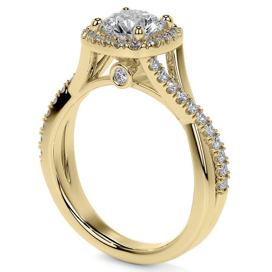 Bypass Halo Style Round Split Shank Moissanite Engagement Ring